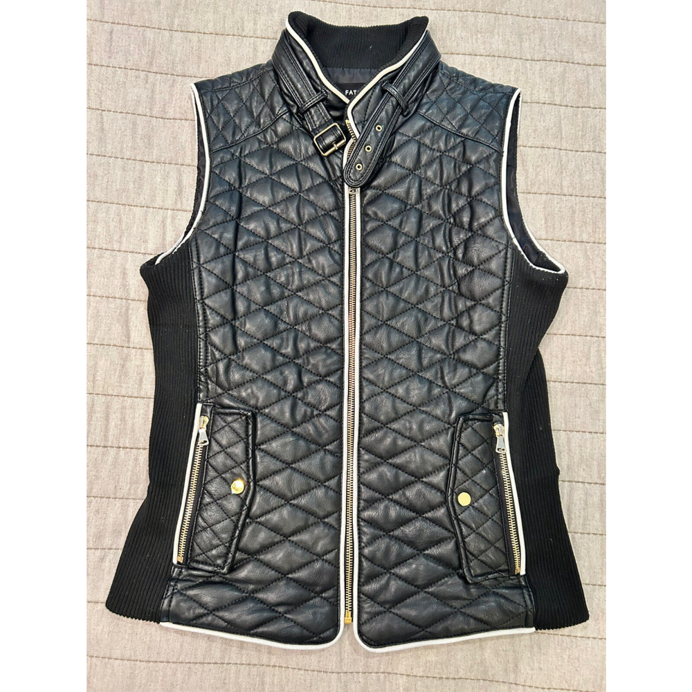 Leather Moto Vest Quilted Fate Brand Small Womens Black